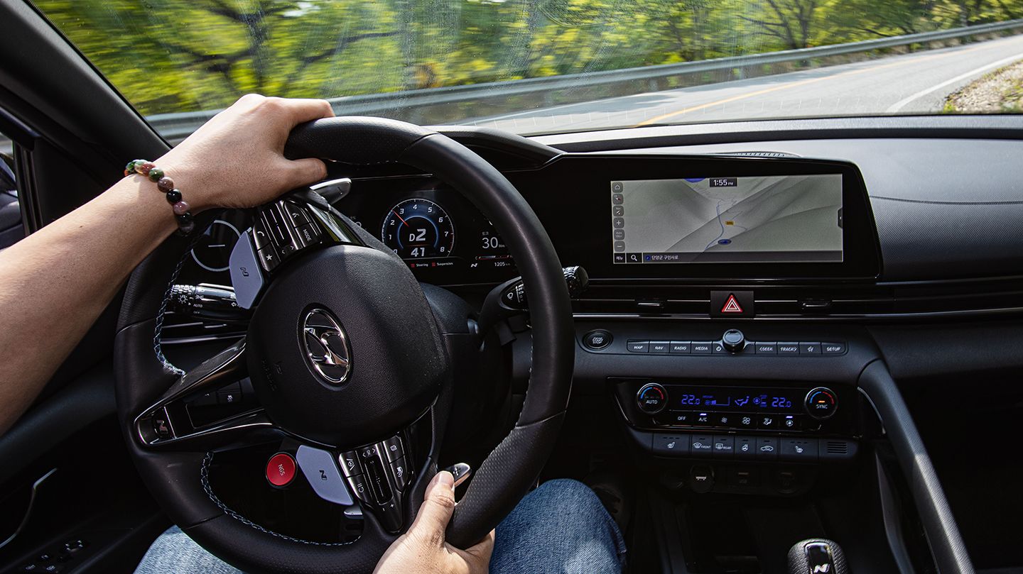Interior view of the Elantra N while driving