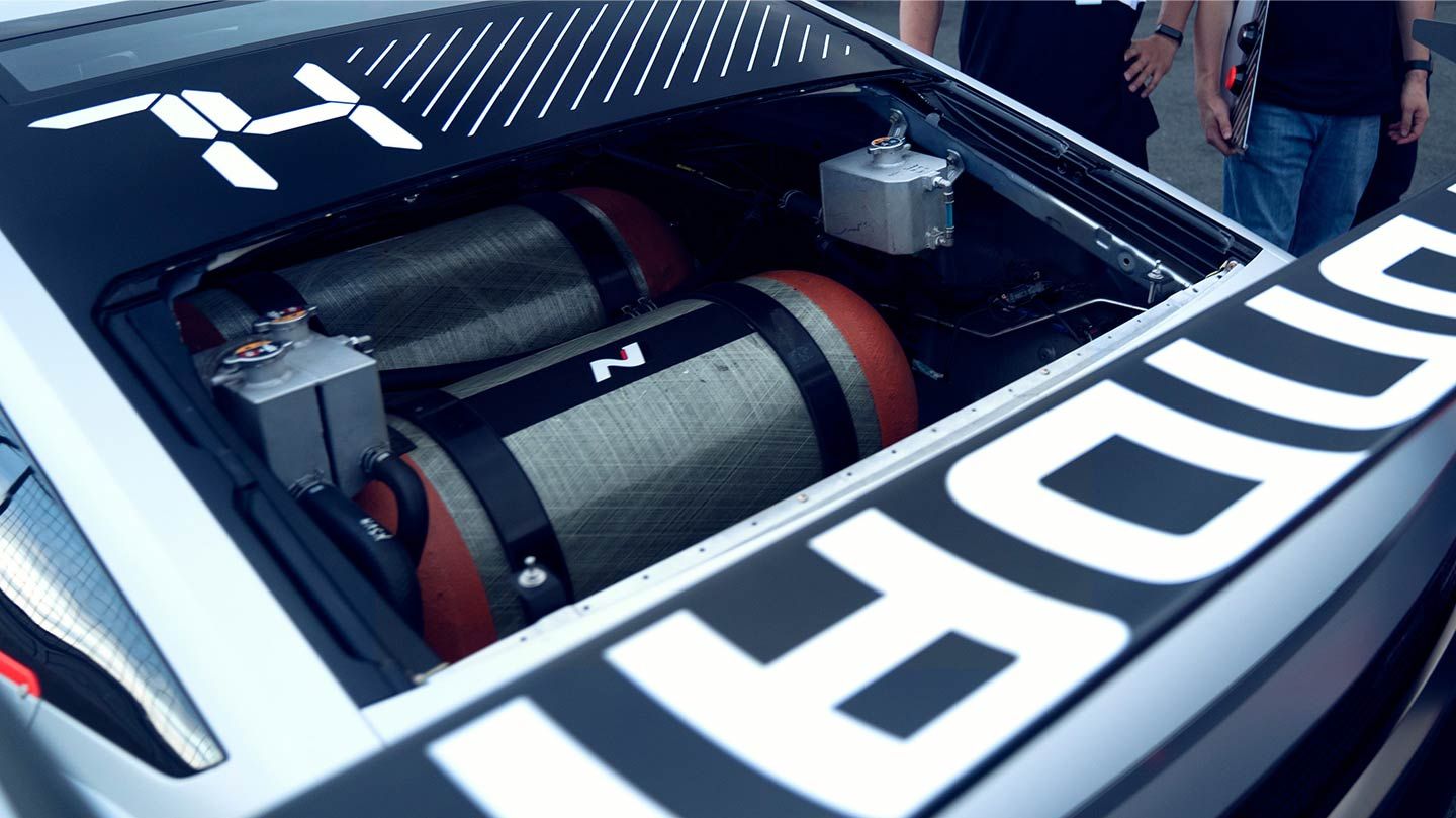 The N Vision 74 houses Hyundai Motor Group's latest eco-friendly vehicle technology to promote fast charging speed and long driving range.