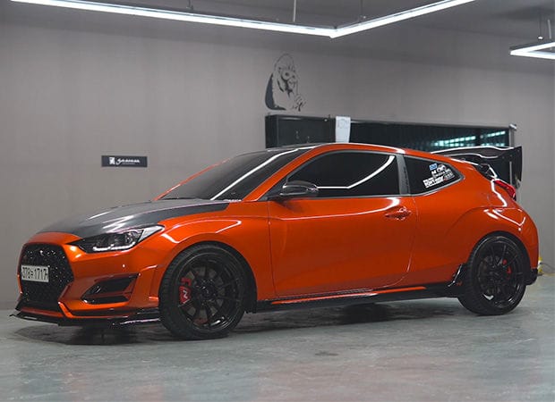 A car parked indoors.