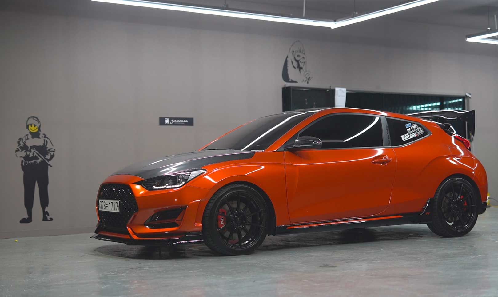 A car parked indoors.