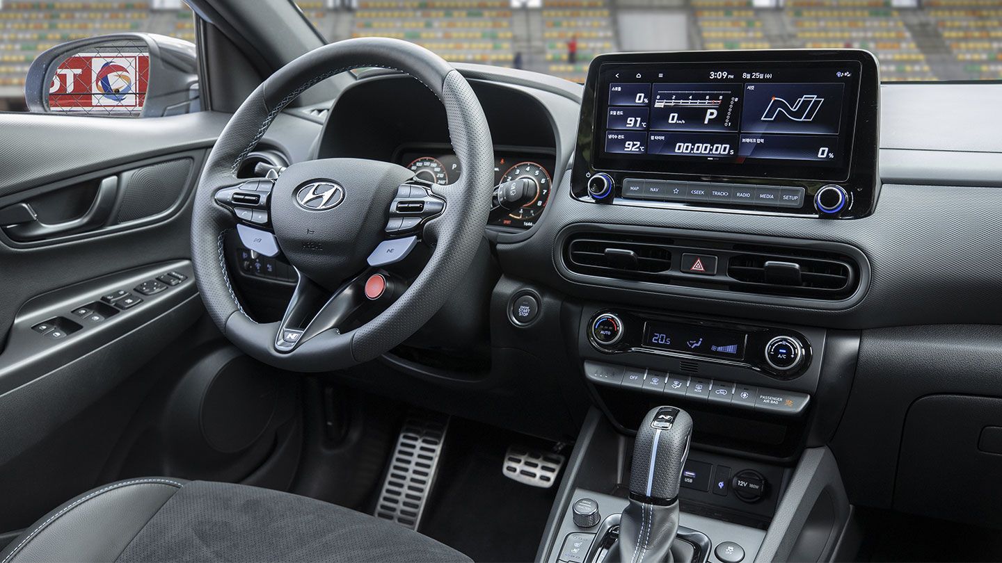 Interior of the Kona N driver's seat.