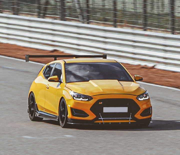 A vehicle driving on a circuit
