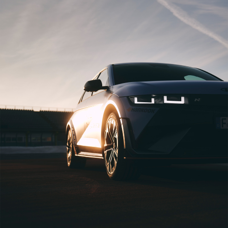 IONIQ 5 N standing with its back to the sun